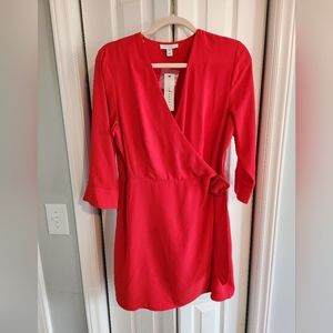 TOPSHOP, Size 10, Bright Red Wrap Dress